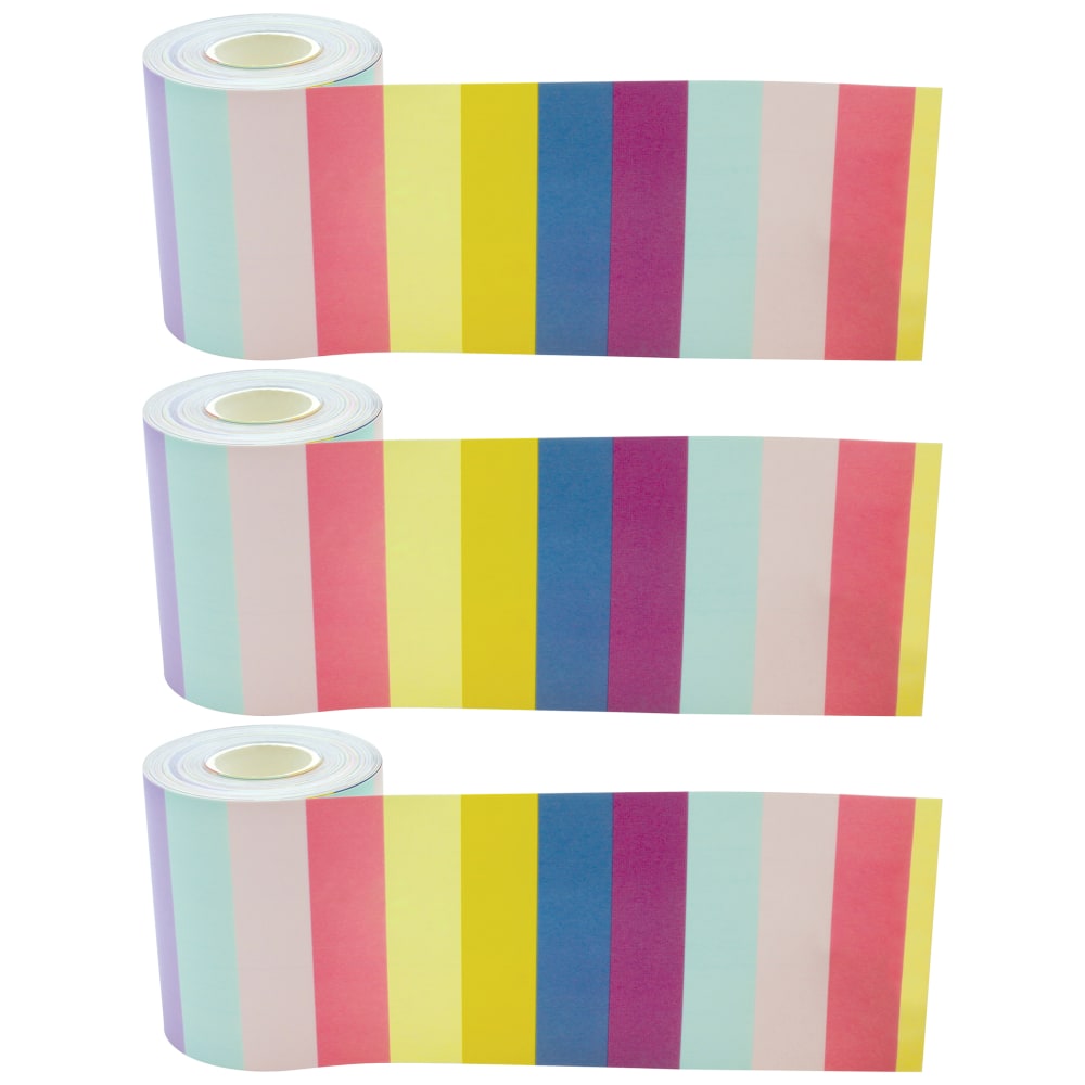 Teacher Created Resources Straight Rolled Border Trim, Oh Happy Day Stripes, 50' Per Roll, Pack Of 3 Rolls