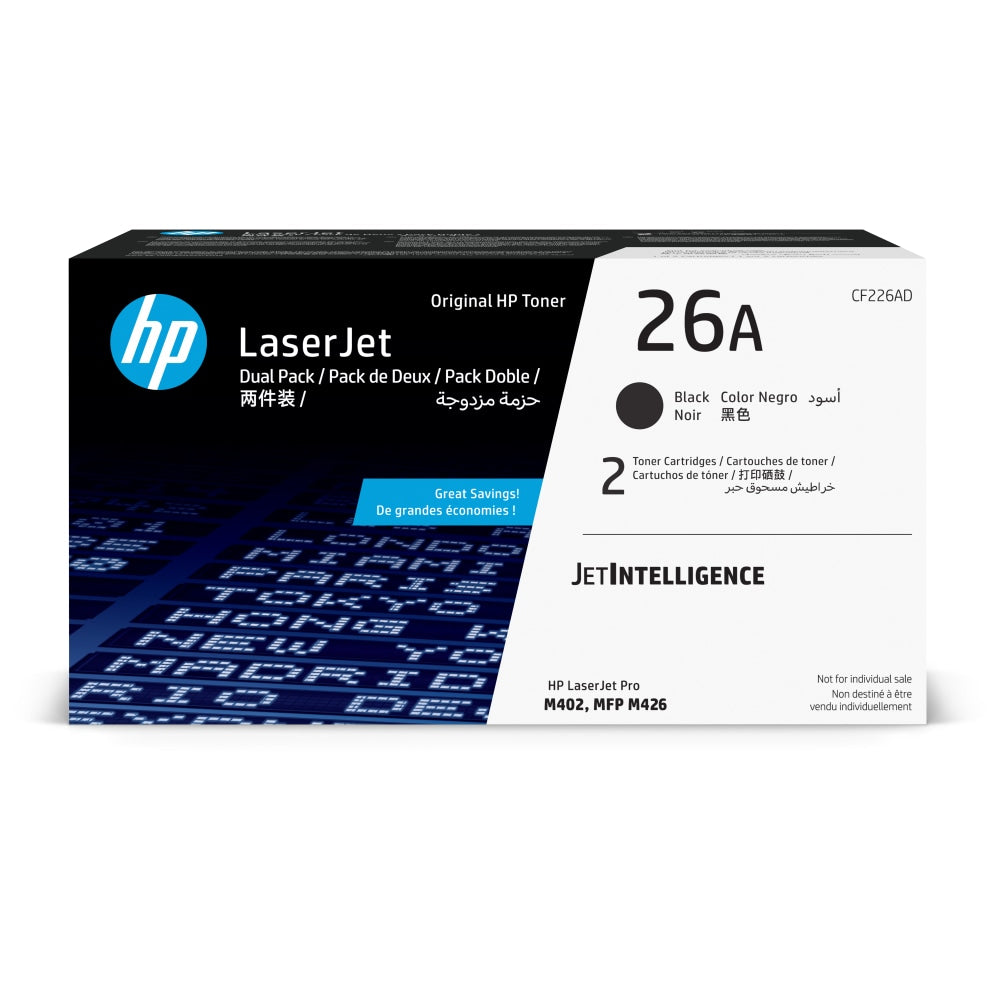 HP 26A Black Toner Cartridges, Pack Of 2, CF226AD