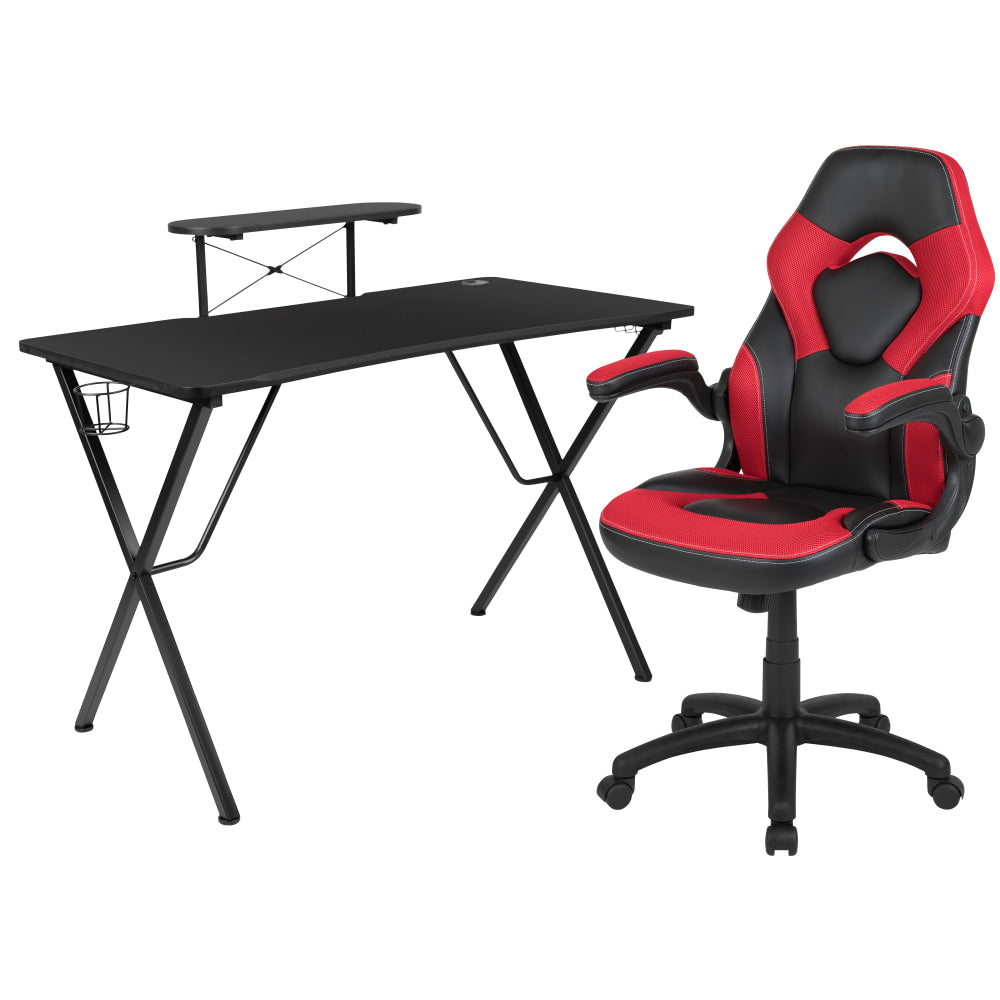 Flash Furniture Gaming Desk And Racing Chair Set With Cup Holder, Headphone Hook and Monitor/Smartphone Stand, Red