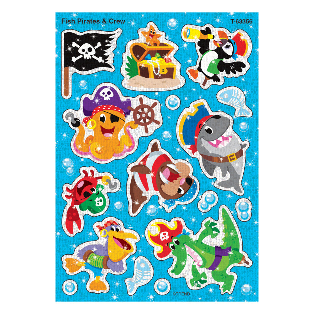 Trend Sparkle Stickers, Fish Pirates & Crew, 32 Stickers Per Pack, Set Of 6 Packs