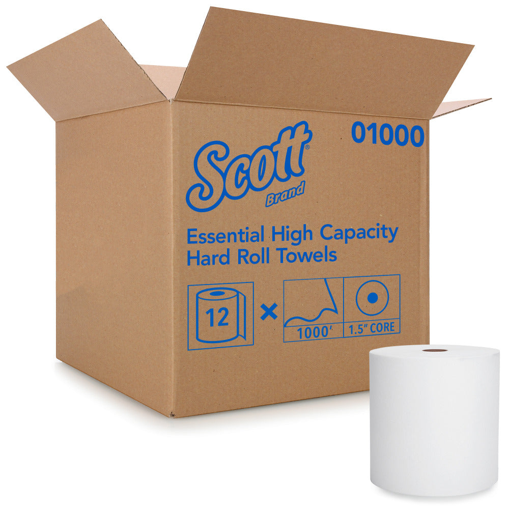 Scott High-Capacity 1-Ply Hardwound Paper Towels, 1000ft Per Roll, Pack Of 12 Rolls