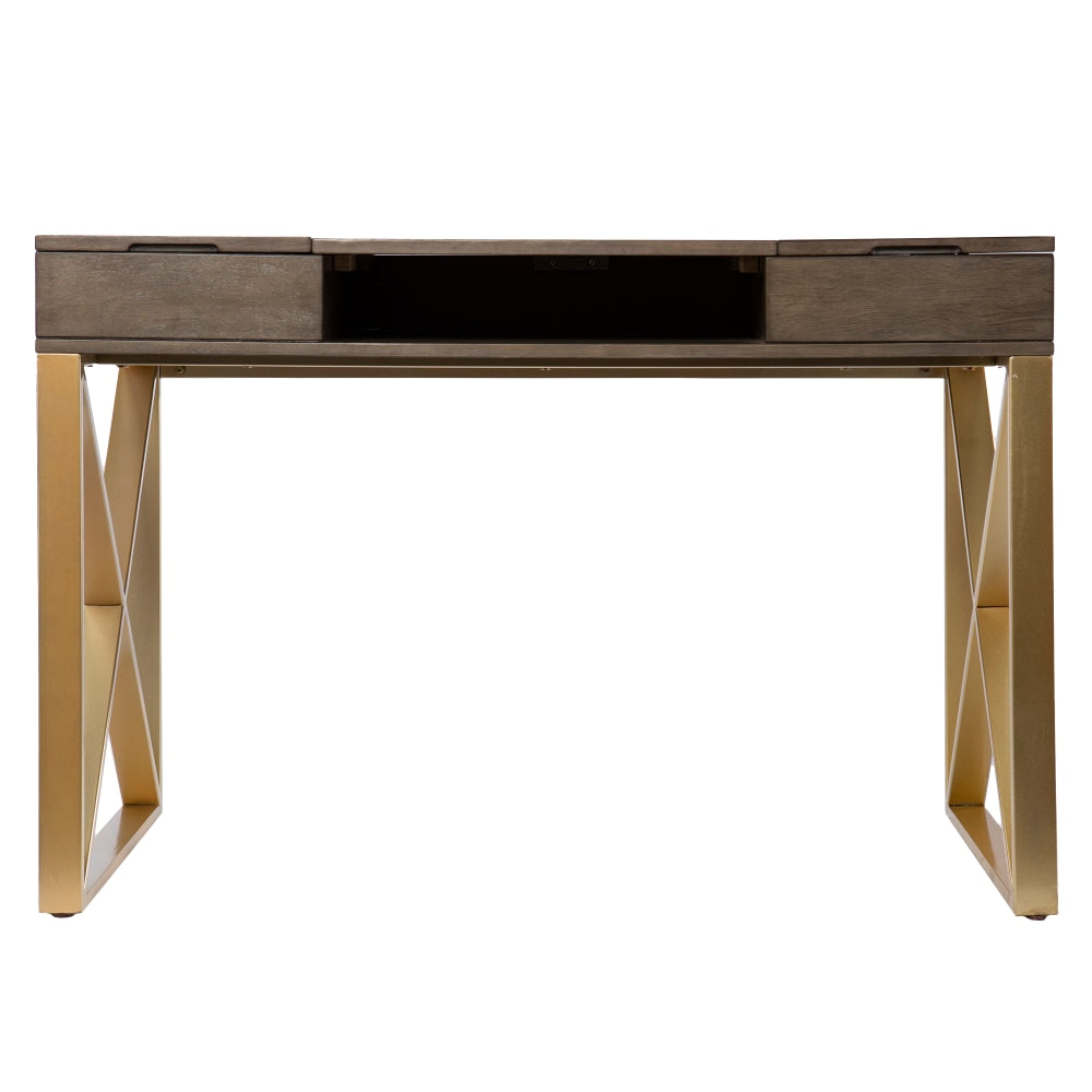 SEI Furniture Bardmont 45inW 2-Tone Writing Desk With Storage, Gray/Gold