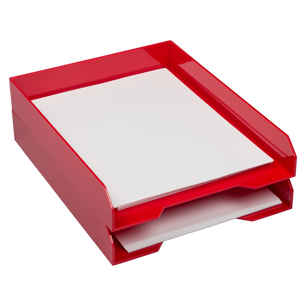 JAM Paper Stackable Paper Trays, 2inH x 9-3/4inW x 12-1/2inD, Red, Pack Of 2 Trays