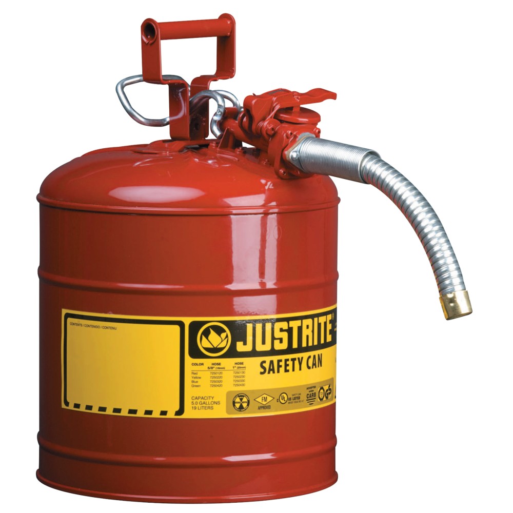 Type II AccuFlow Safety Cans, Flammables, 2.5 gal, Red, Flame Arrestor, 1 Hose