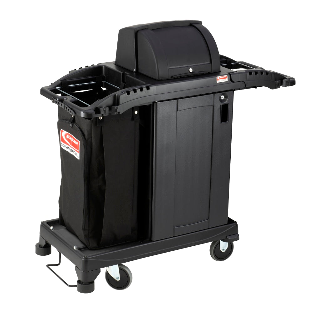 Suncast Commercial Plastic Cart, Compact Premium Housekeeping, 46-5/8inH x 23-1/4inW x 43-7/16inD, Black