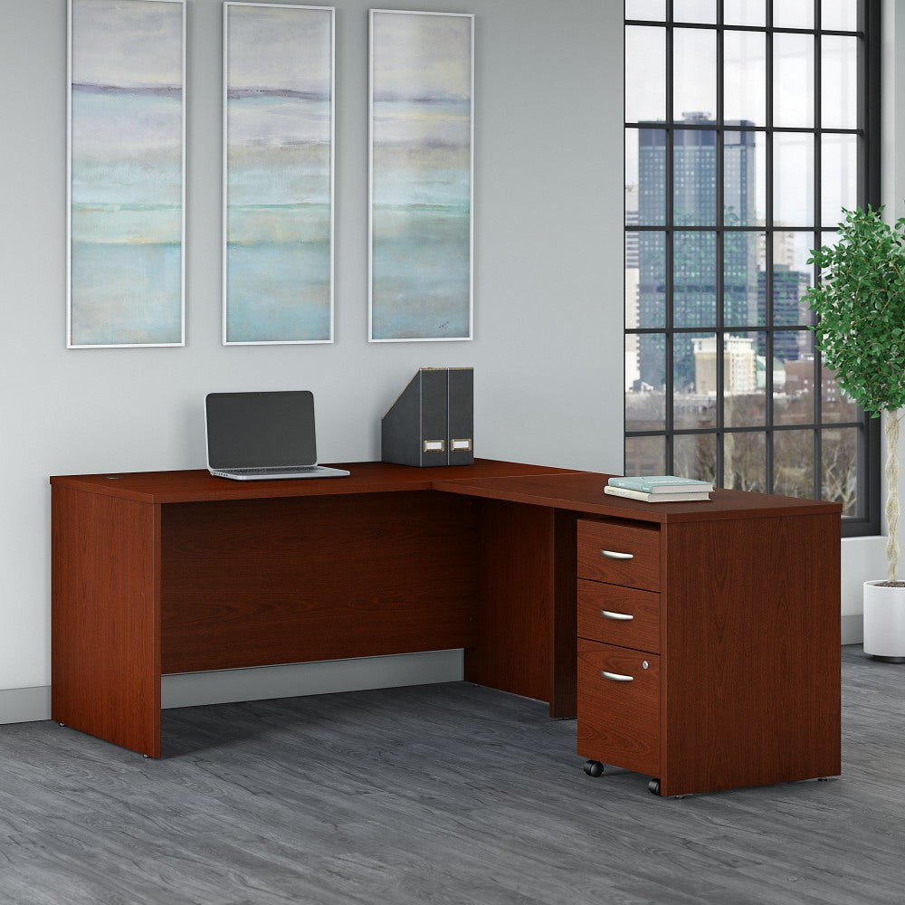 Bush Business Furniture 60inW L-Shaped Corner Desk With 3-Drawer Mobile File Cabinet, Mahogany, Standard Delivery