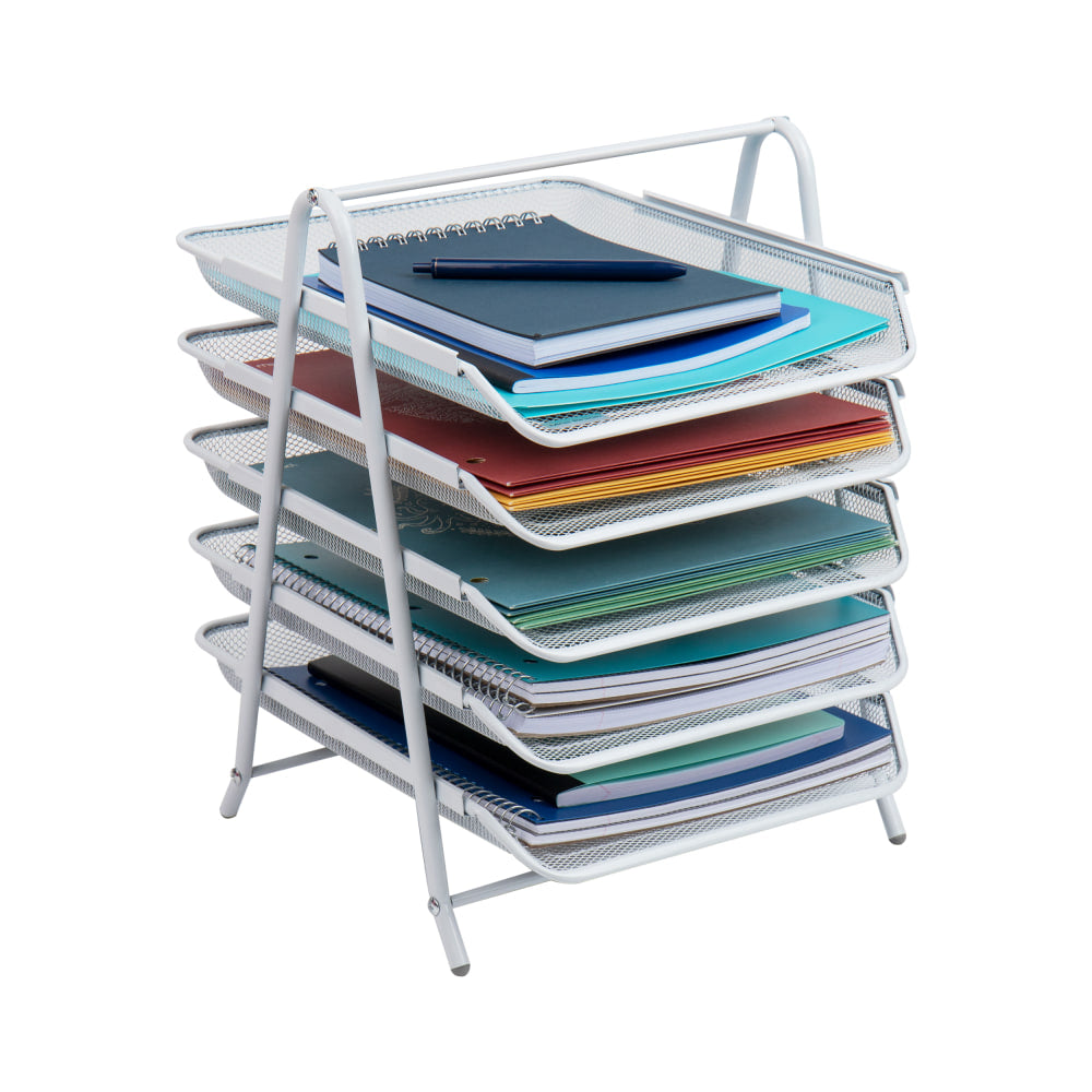 Mind Reader Network Collection 5-Tier Paper Tray File Storage, 14-1/2in H x 14in W x 11-3/4in D, White