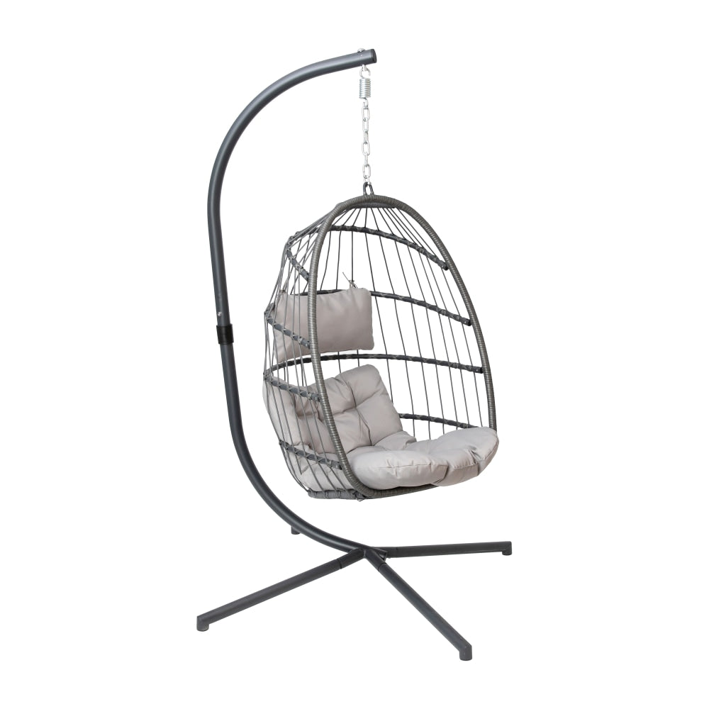 Flash Furniture Cleo Patio Hanging Egg Hammock Chair With Stand, Gray/Black