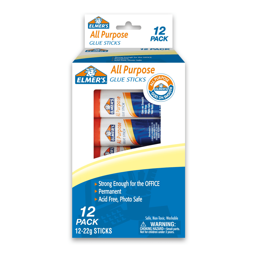 Elmers Office Strength Glue Sticks, All Purpose, 0.77 Oz, Clear, Pack Of 12