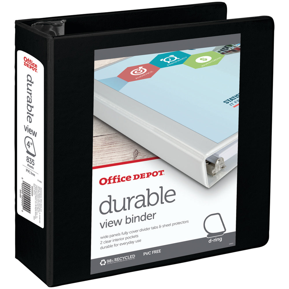 Office Depot Brand Durable View 3-Ring Binder, 4in Slant Rings, Black