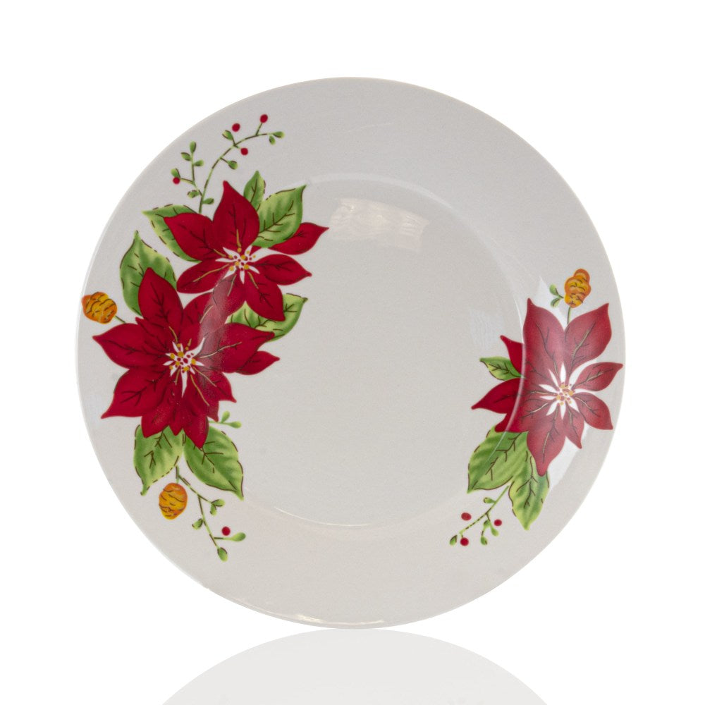 Gibson Holiday Poinsettia 12-Piece Dinnerware Set, White