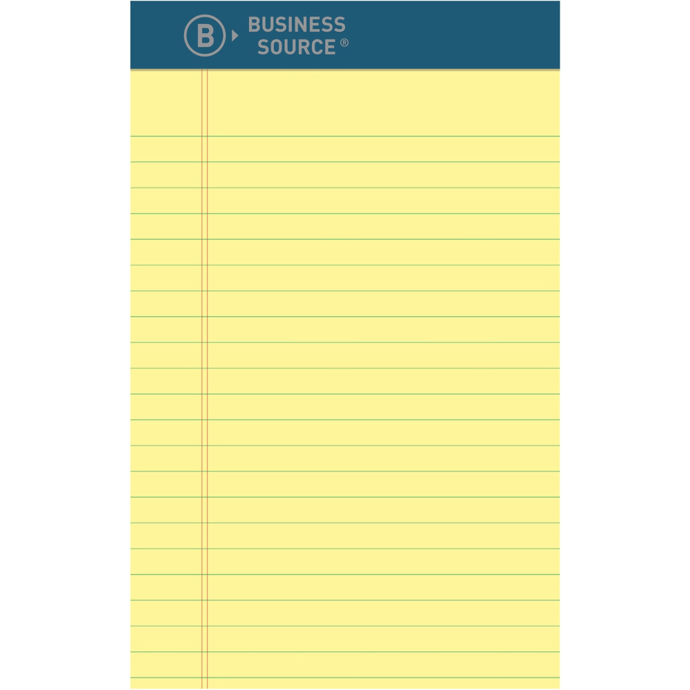 Business Source Premium Writing Pad - 5in x 8in - Canary Paper - Tear Proof, Sturdy Back, Bleed-free - 1 Dozen