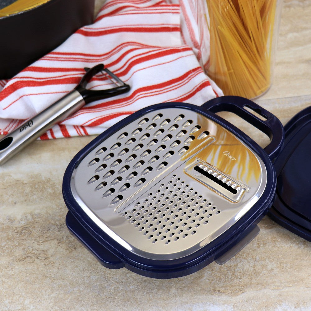 Oster Flat Bluemarine 3-Piece Grater And Container Set, Navy