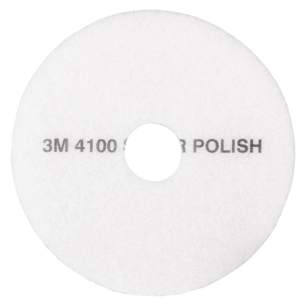 3M 4100 Super Polishing Floor Pads, 18in Diameter, White, Pack Of 5 Pads