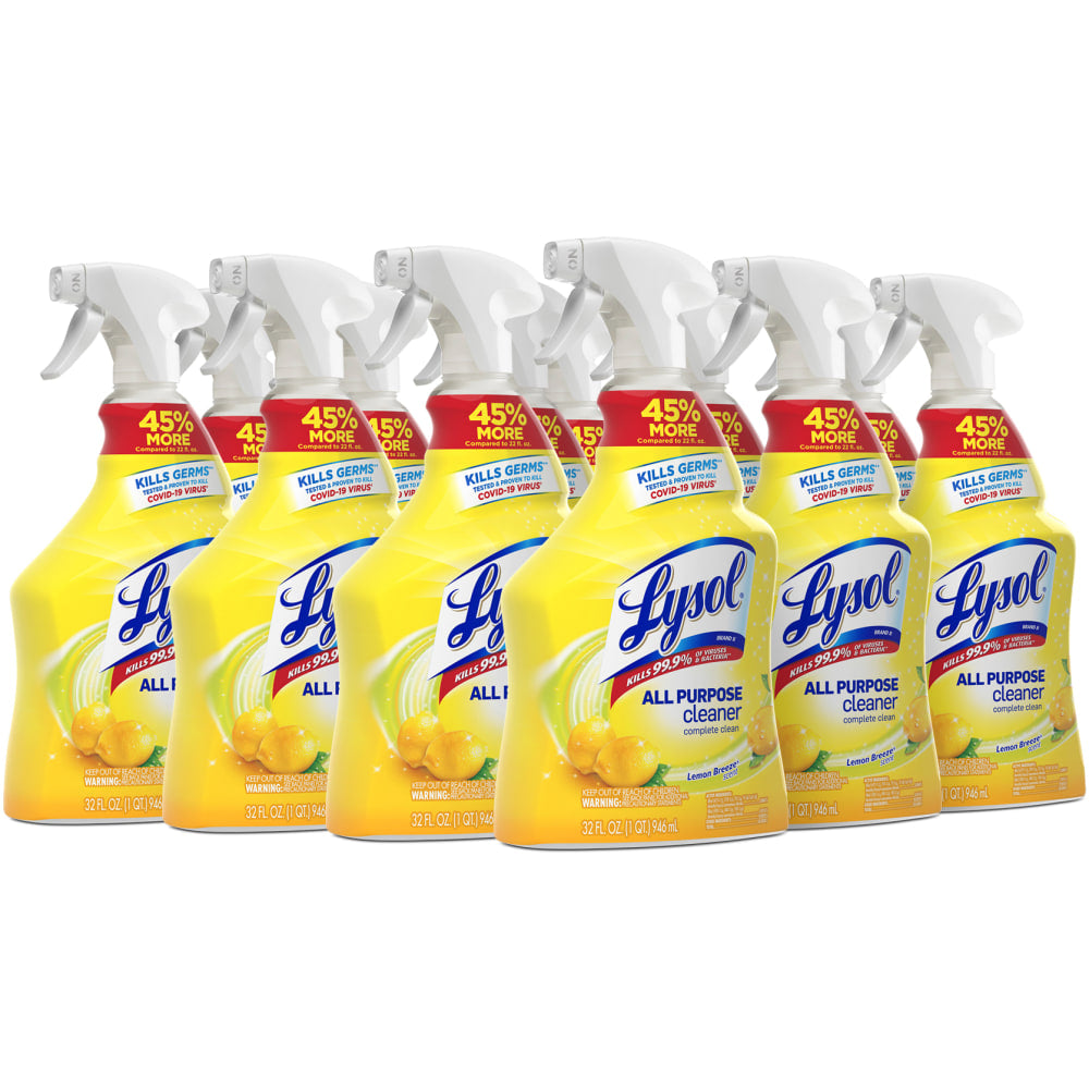 Lysol Disinfectant All-Purpose Cleaner, Lemon Breeze Scent, 32 Oz Bottle, Box Of 12