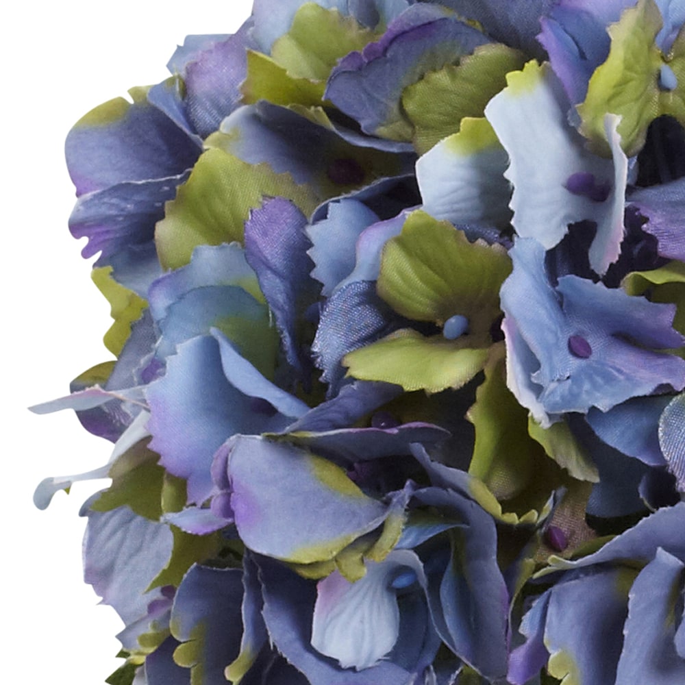 Nearly Natural Blooming Hydrangea 8-1/2inH Plastic Floral Arrangement With Vase, 8-1/2inH x 10inW x 9inD, Blue