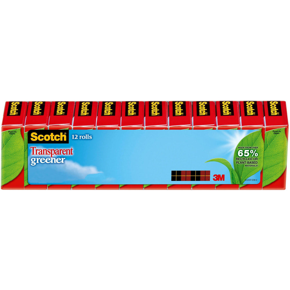 Scotch Transparent Greener Tape, 3/4 in x 900 in, 12 Tape Rolls, Clear, Home Office and School Supplies