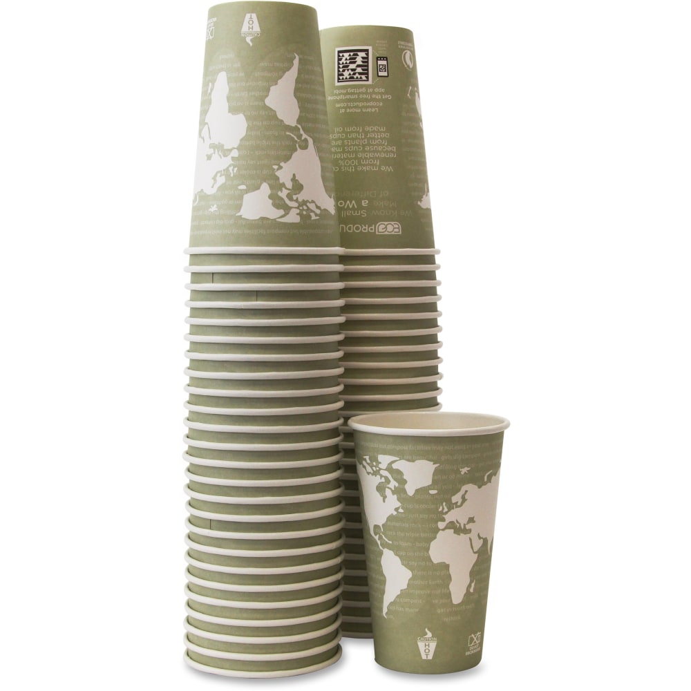 Eco-Products World Art Hot Beverage Cups, 16 Oz, Green, Case of 1,000