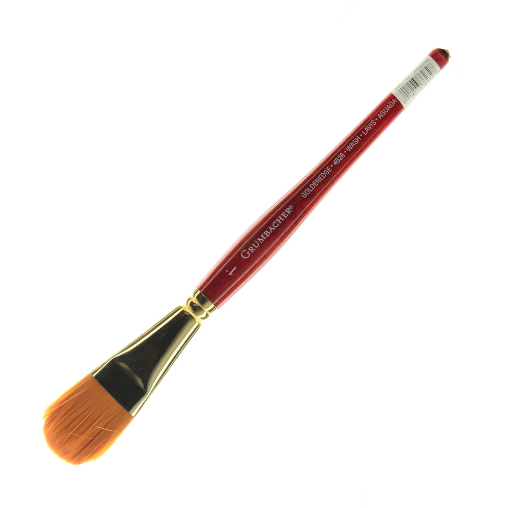 Grumbacher Goldenedge Watercolor Paint Brush, 1in, Oval Wash, Synthetic Filament, Dark Red