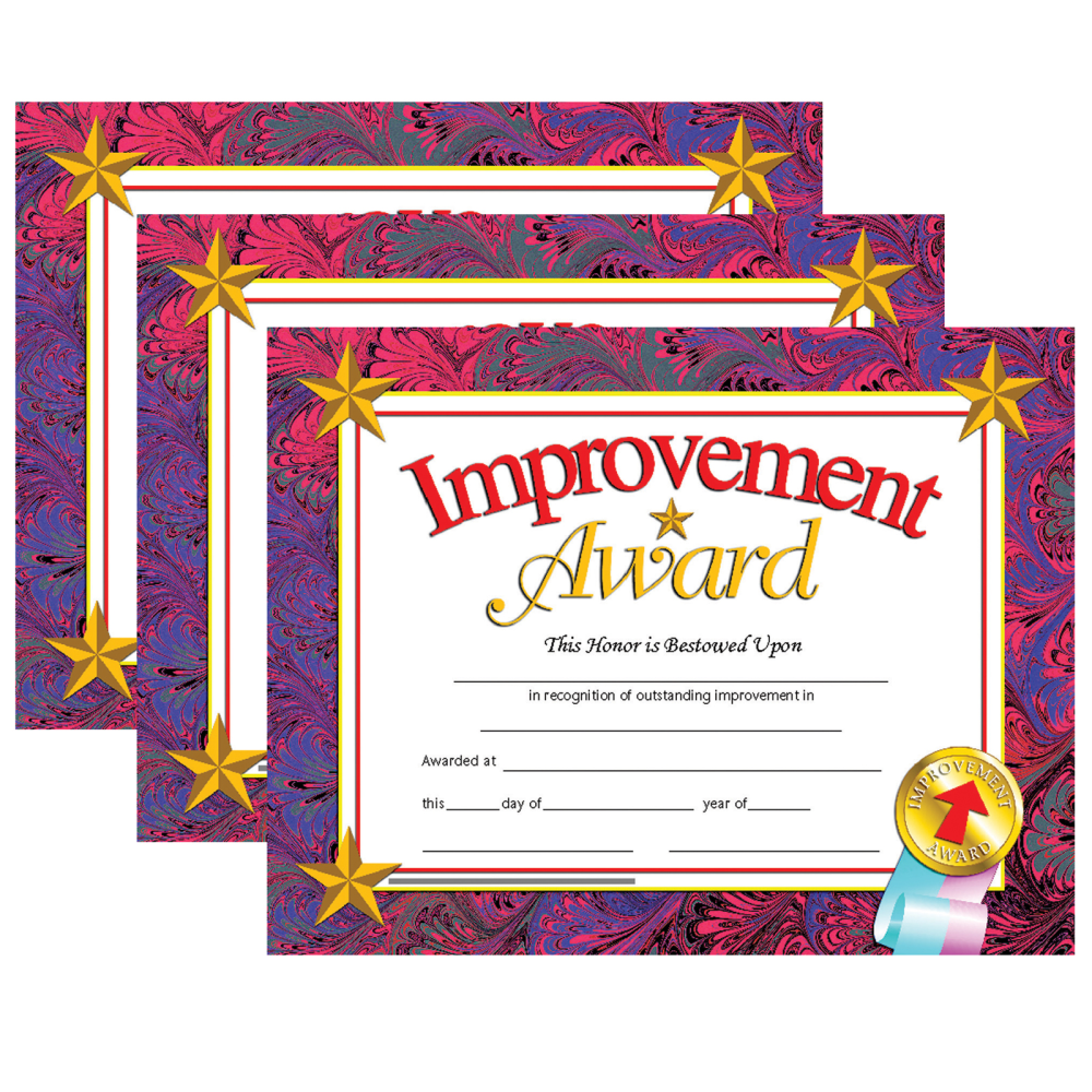 Hayes Certificates, 8-1/2in x 11in, Improvement Award, 30 Certificates Per Pack, Set Of 3 Packs