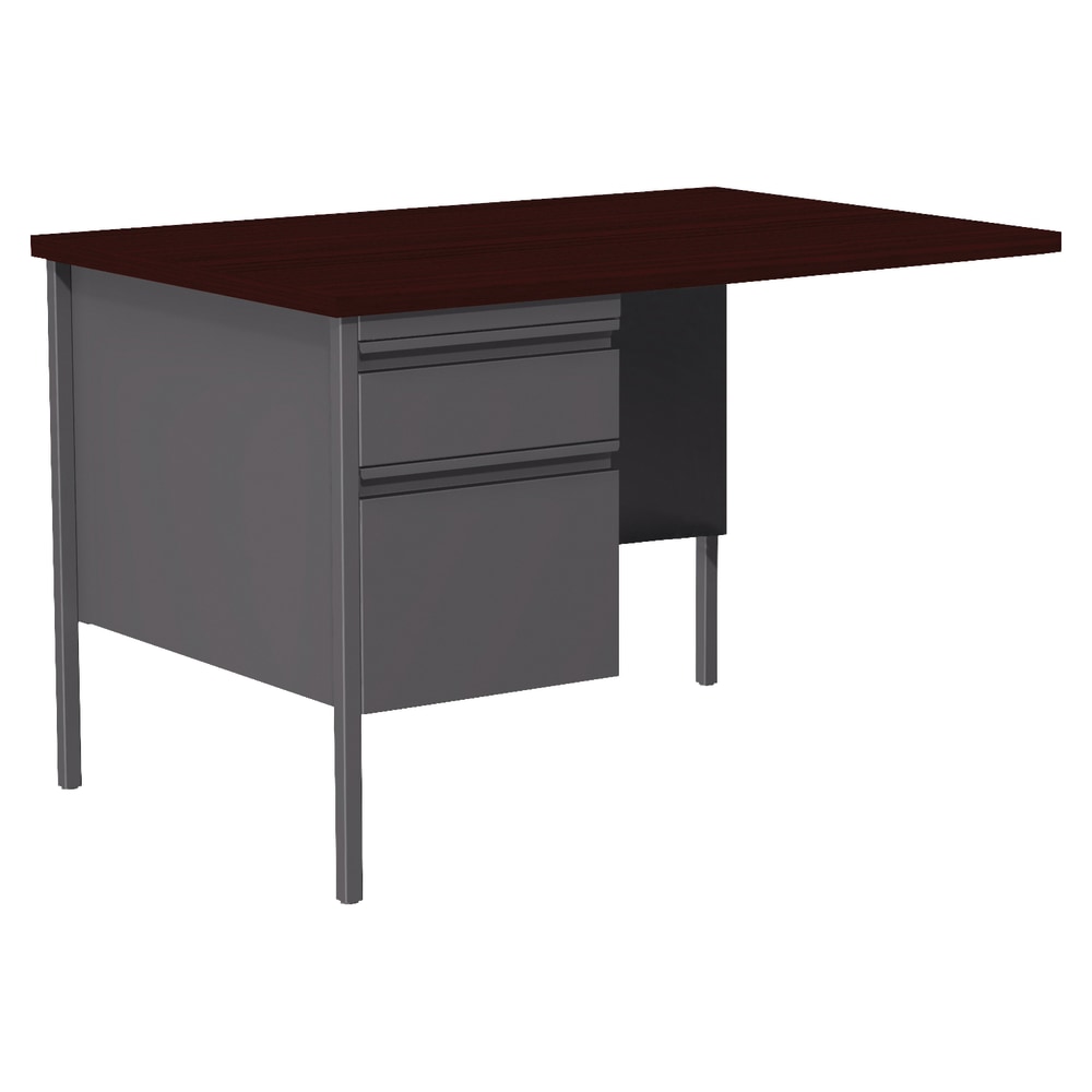 Lorell Fortress Series 42inW Steel Pedestal Return Desk, Left, Charcoal/Mahogany