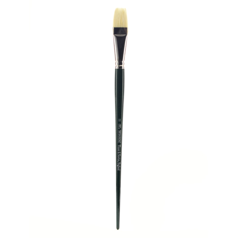 Winsor & Newton Winton Hog Paint Brush, Size 12, Long Flat Bristle, Hog Hair, Green