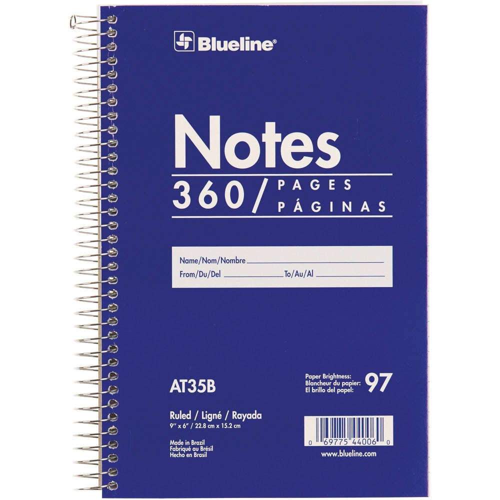 Blueline White Paper Wirebound Steno Pad - 360 Sheets - Spiral - Front Ruling Surface - 9in x 6in - White Paper - Blue Cover - Cardboard Cover - Flexible Cover - 1Each