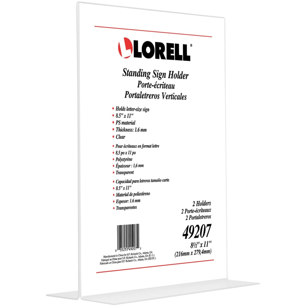 Lorell T-base Standing Sign Holder - Support 8.50in x 11in Media - Acrylic - 2 / Pack - Clear