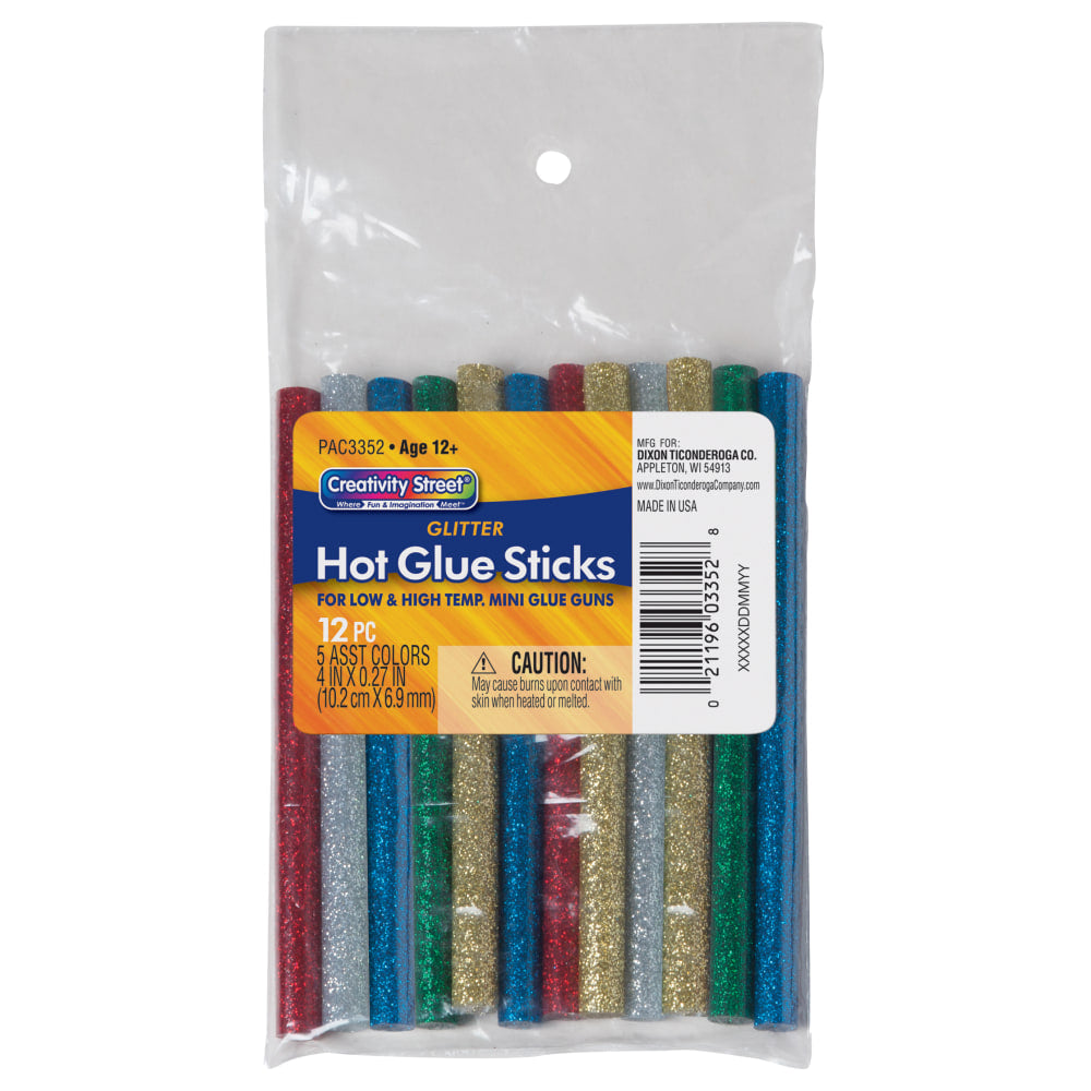 Creativity Street Glitter Hot Glue Sticks, 4in x 5/16in, Assorted Colors, 12 Sticks Per Pack, Set Of 6 Packs