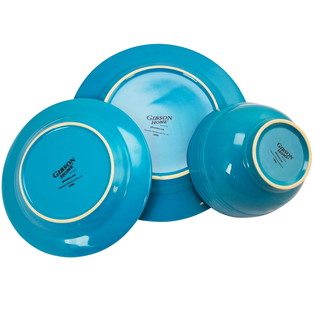 Gibson Home Plaza Cafe 12-Piece Dinnerware Set, Turquoise