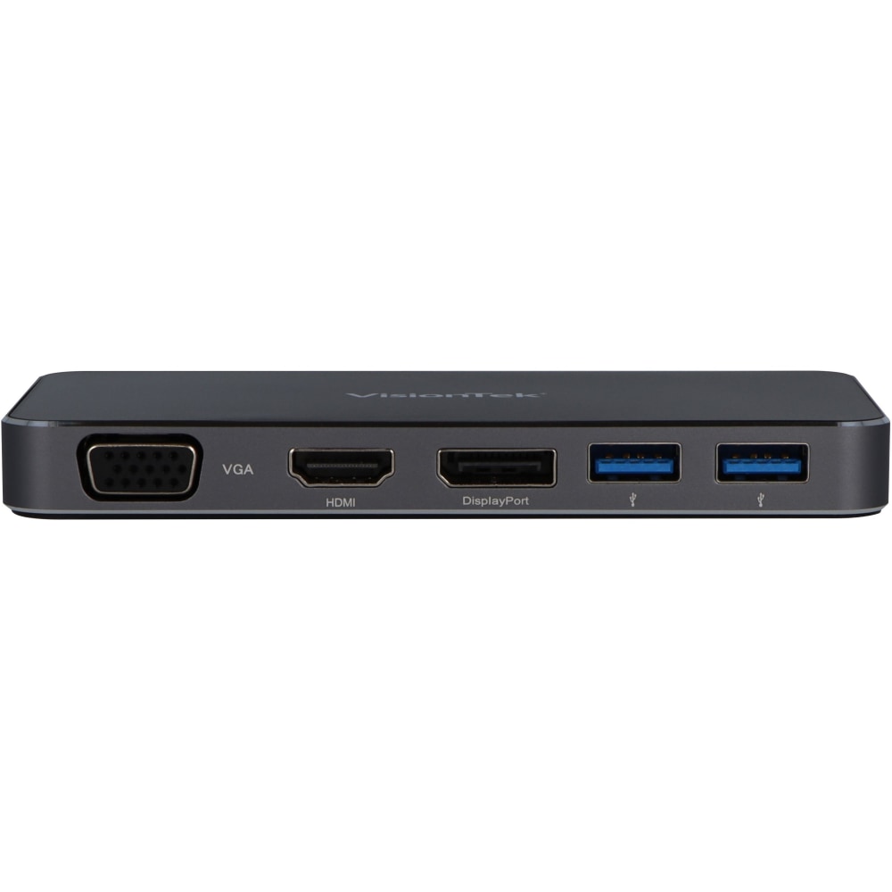 VisionTek VT200 USB-C Portable Dock - Dual Display - 100W Power Passthrough - TB3 / USB-C Portable docking Station - VGA - HDMI - DisplayPort - 2x USB 3.0 - for Windows, Apple Mac including M1, Chromebook