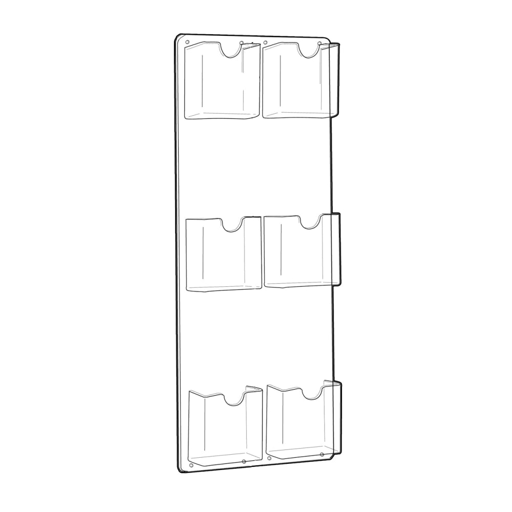 Azar Displays 6-Pocket Vertical Trifold Wall-Mount Brochure Holders, 24inH x 9-1/4inW x 1-3/4inD, Clear, Pack Of 2 Holders