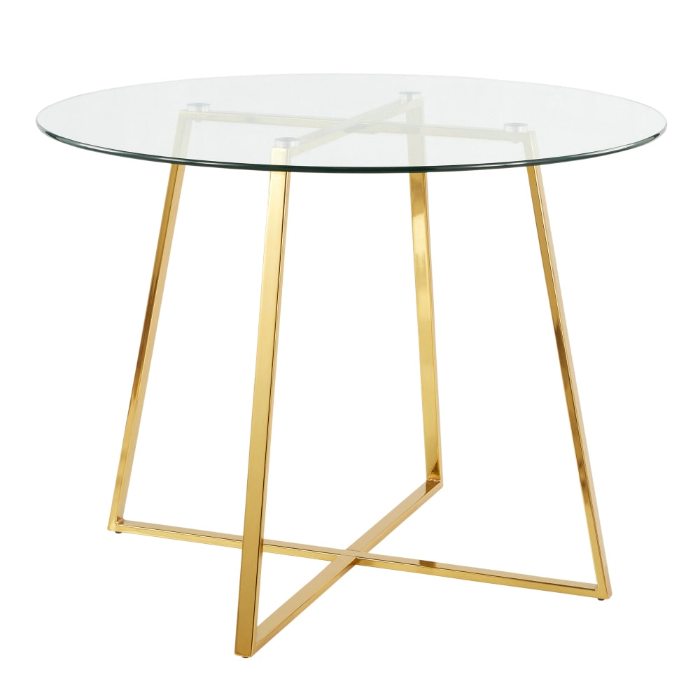 LumiSource Cosmo Glass Dining Table, 30-1/4inH x 39-1/2inW x 39-1/2inD, Clear/Gold