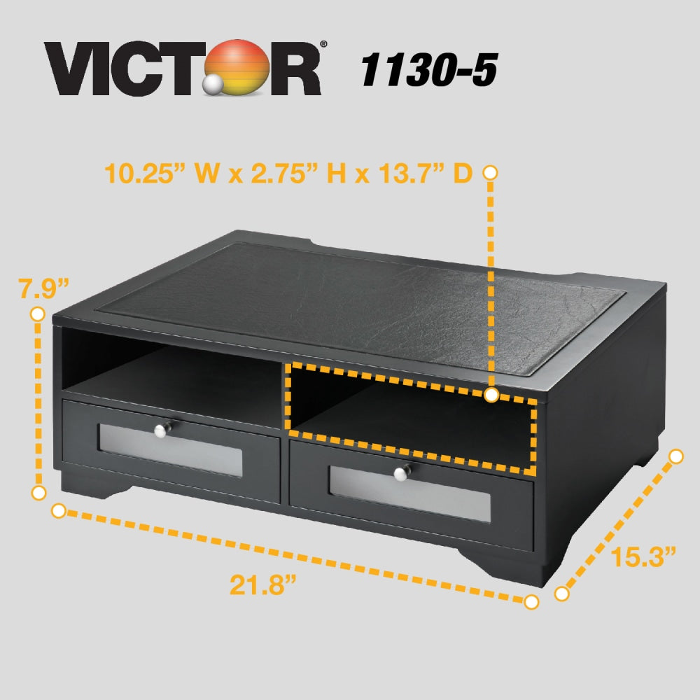 Victor Midnight Black Wood Printer Stand, 8inH x 21 7/8inW x 15 5/16inD