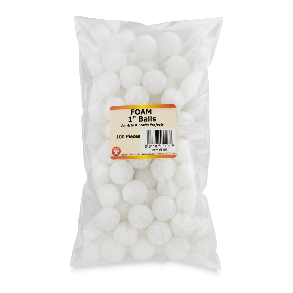 Hygloss Craft Foam Balls, 1 Inch, White, Pack Of 100