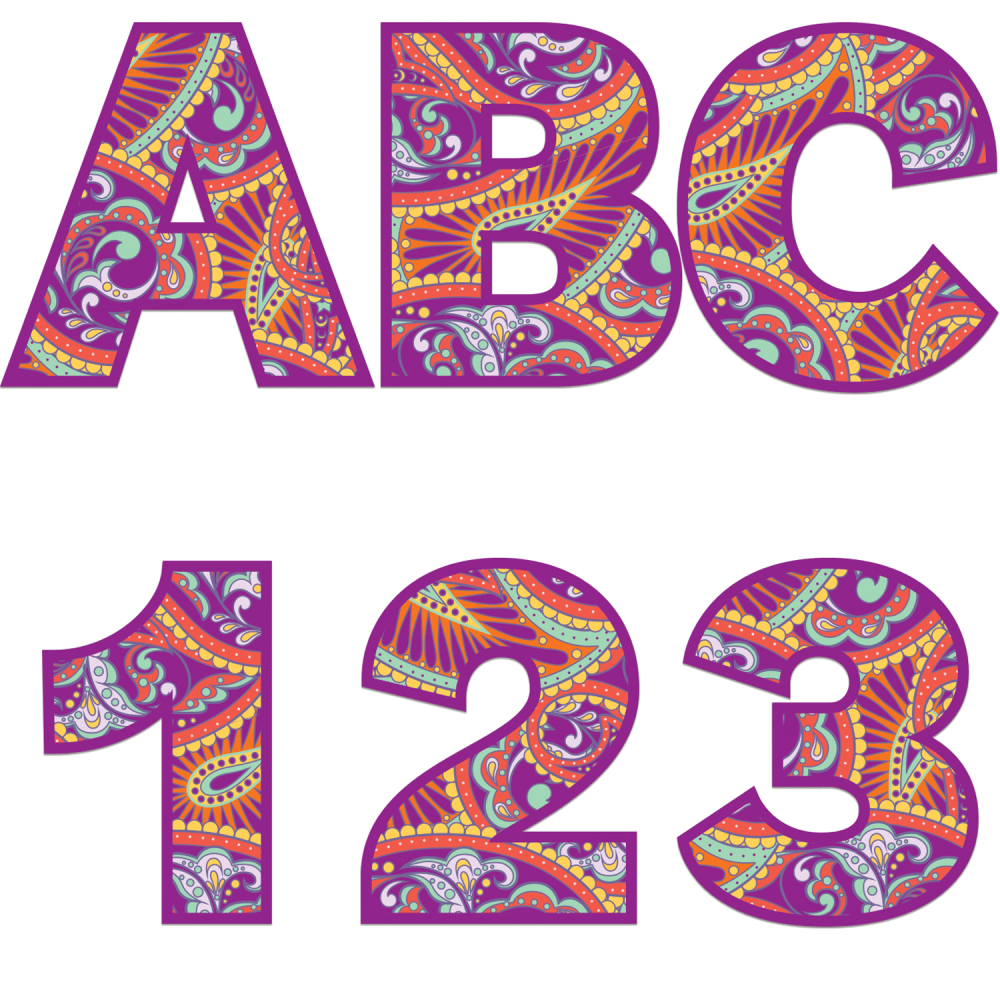 Eureka 4in Deco Letters, Positively Paisley, 184 Letters Per Pack, Set Of 3 Packs