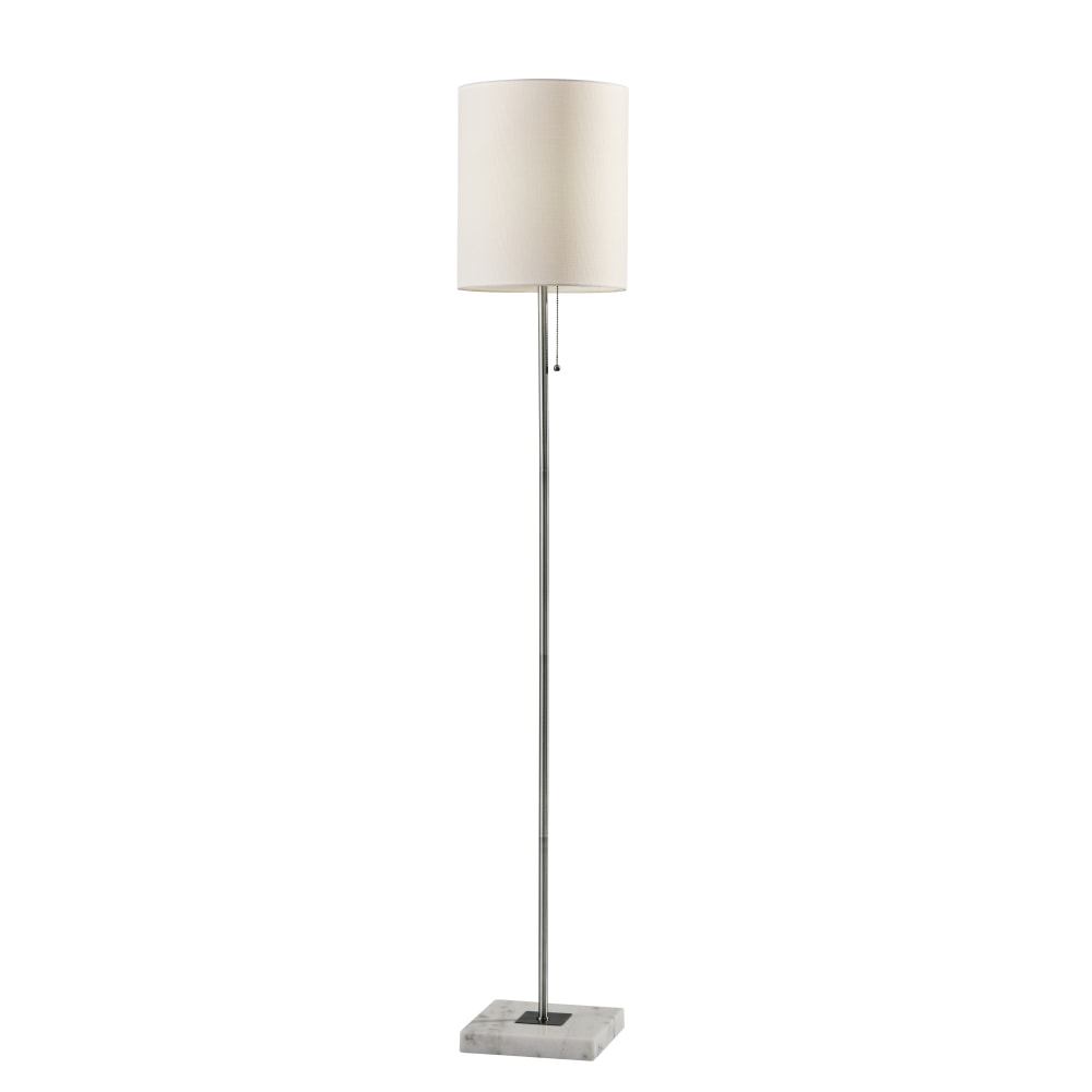 Adesso Fiona Floor Lamp, 62inH, White Shade/Brushed Steel And White Base