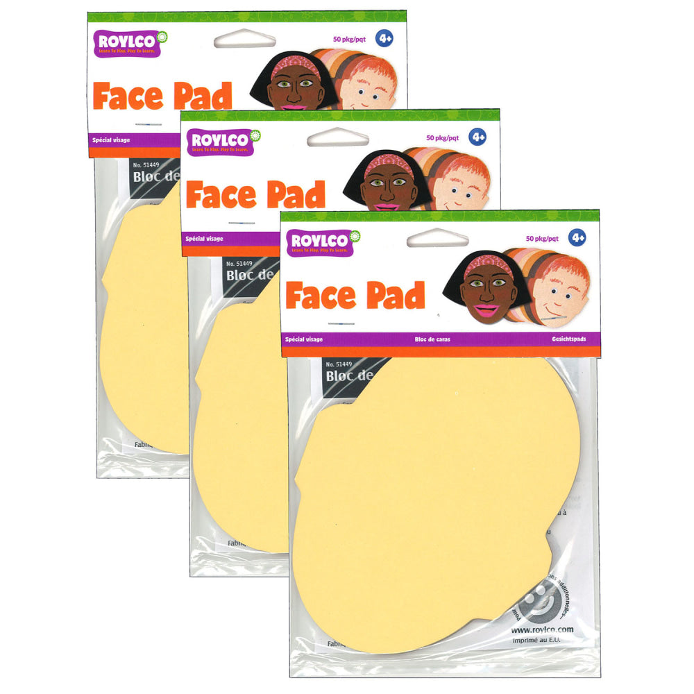 Roylco Face Pads, 8in x 5in, Assorted Skin Tones, 50 Sheets Per Pad, Set Of 3 Pads