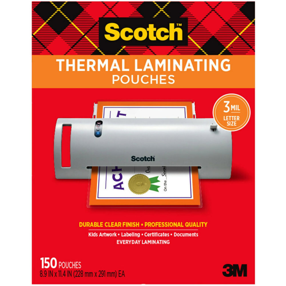 Scotch Thermal Laminating Pouches, 150 Laminating Sheets, 3 mil., Laminate Business Cards, Banners and Essays, Ideal Office or Back to School Supplies, Fits Letter Size (8.9 in x 11.4 in.) Paper