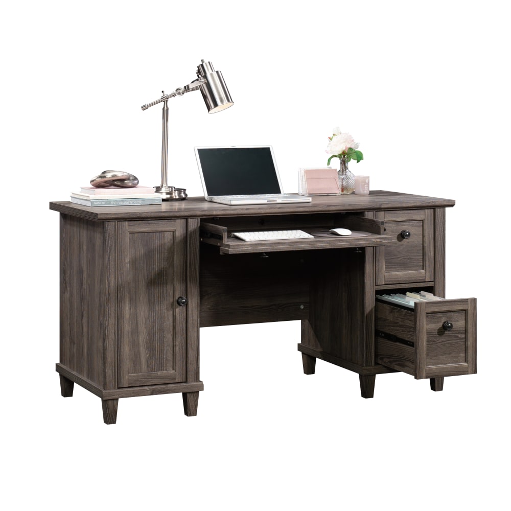 Sauder Hammond 59inW Double-Pedestal Computer Desk With Drawers, Keyboard Tray And CPU Storage, Emery Oak