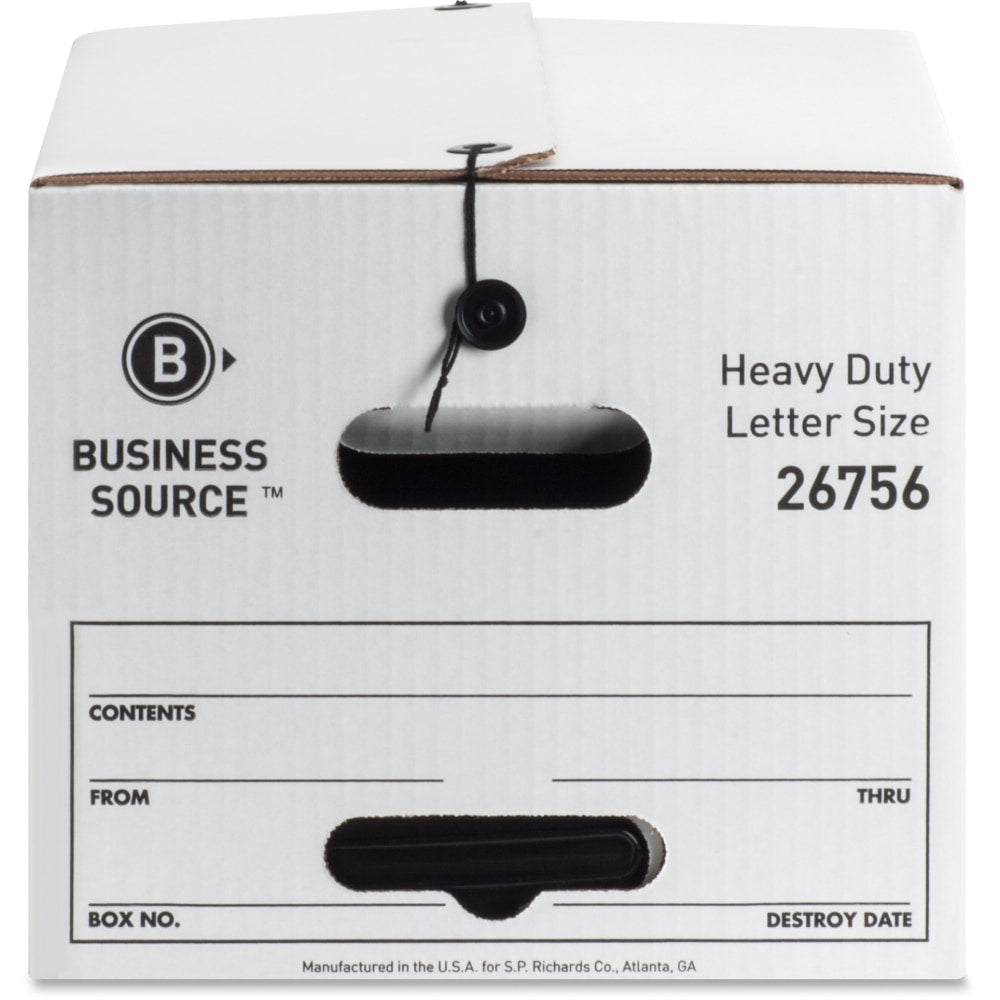 Business Source Storage Boxes With String & Button Closure, Letter Size, 12in x 24in x 10in, White, Box Of 12