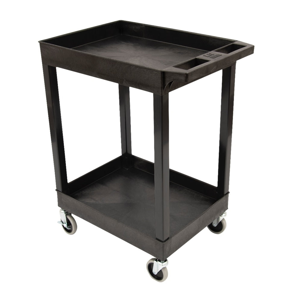 Luxor 2-Shelf Plastic Utility Cart, 34-1/4inH x 24inW x 18inD, Black