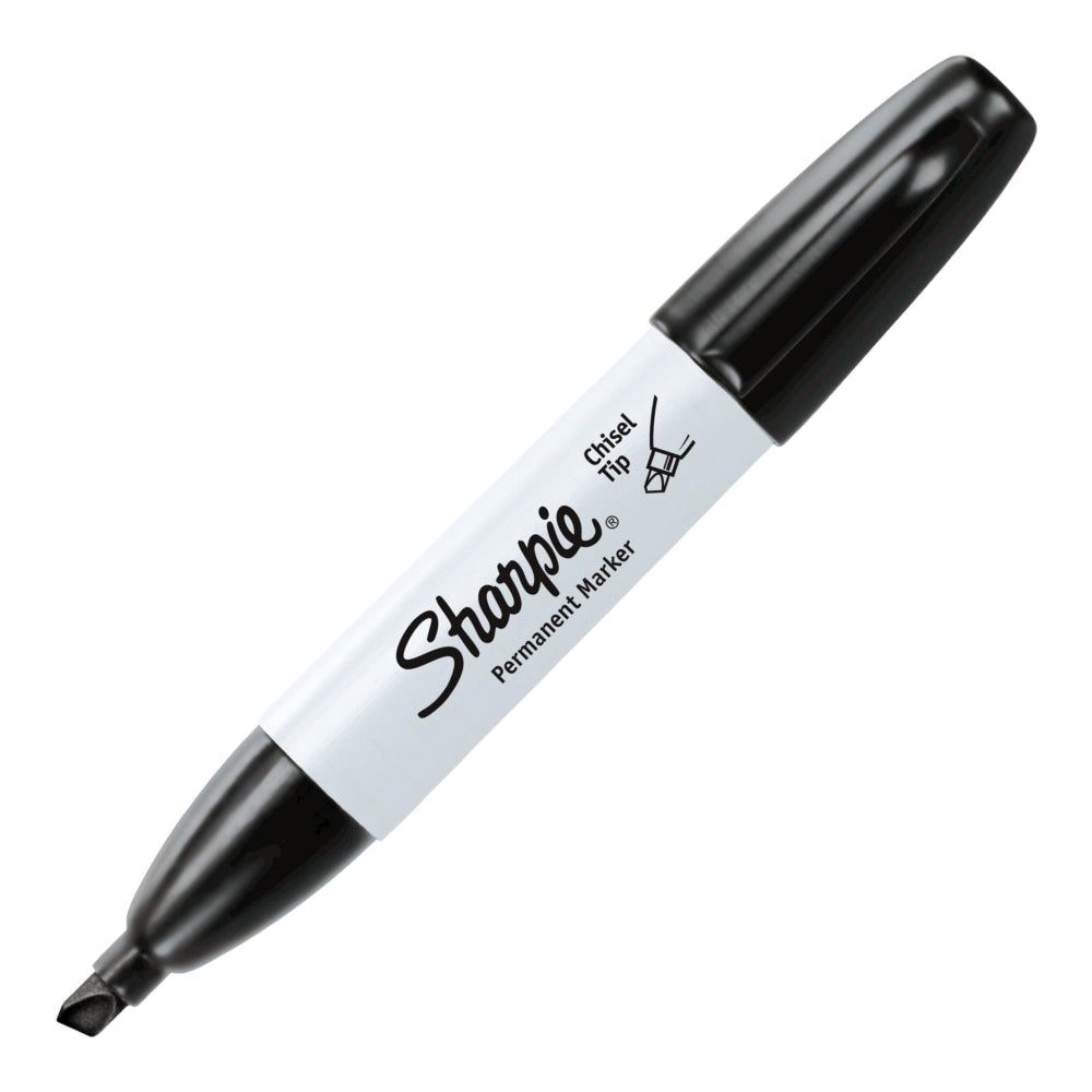 Sharpie Permanent Markers, Chisel Tip, Gray Barrel, Black Ink, Pack Of 36 Markers