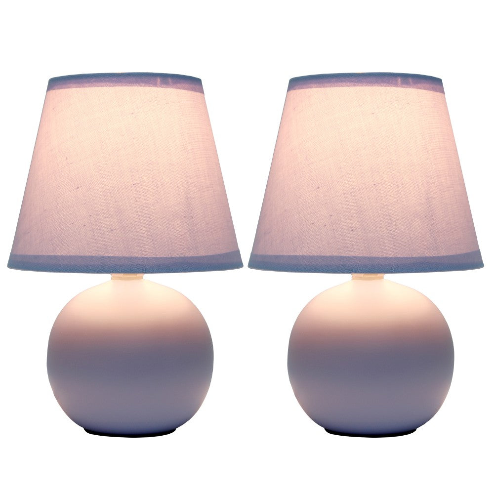 Simple Designs  Mini Ceramic Globe Table Lamp, 8.66inH, Purple, 2pk