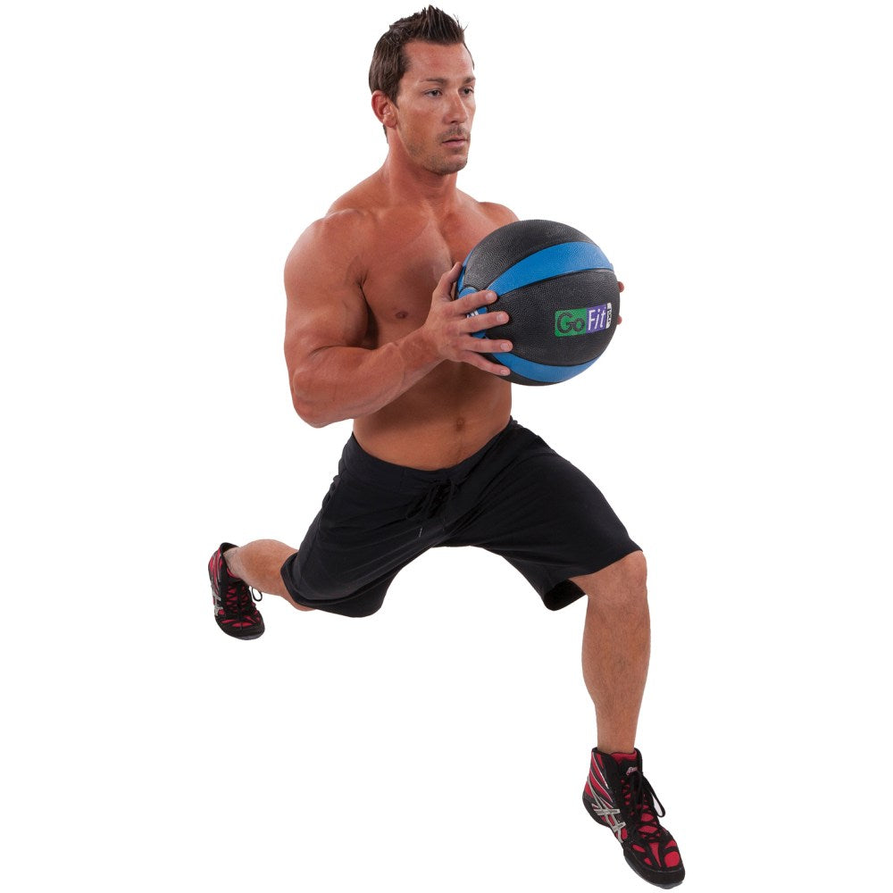 GoFit Medicine Ball (15 lbs., Black and Blue) - Black, Blue - Rubber