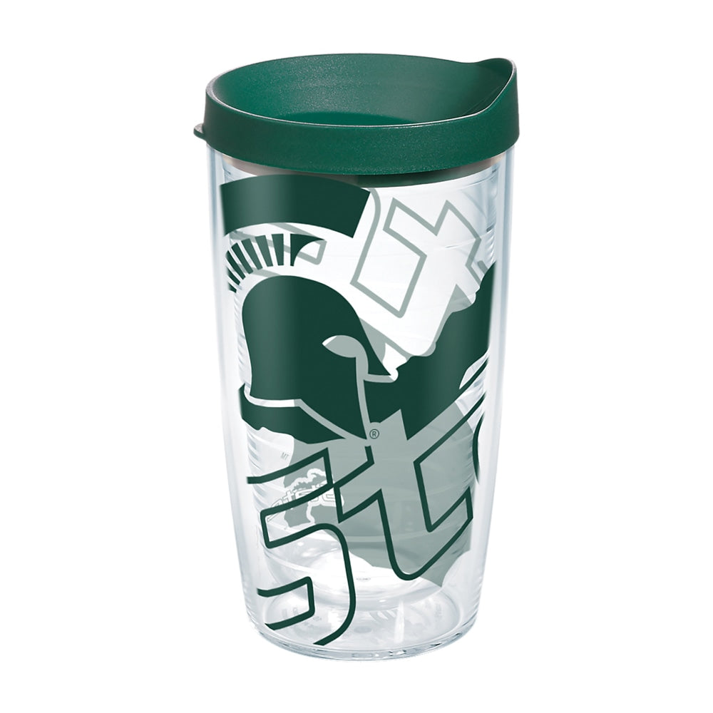 Tervis Genuine NCAA Tumbler With Lid, Michigan State Spartans, 16 Oz, Clear