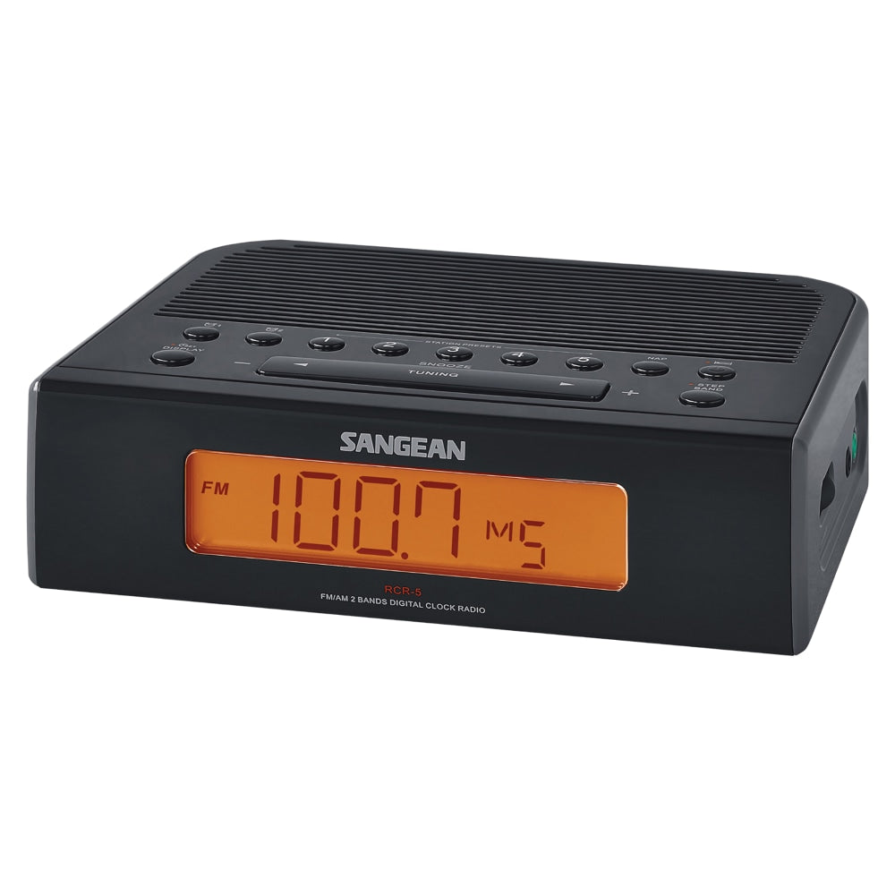 Sangean RCR-5BK AM/FM Digital Tuning Clock Radio, 2-1/4inH x 6-13/16inW x 5-5/8inD