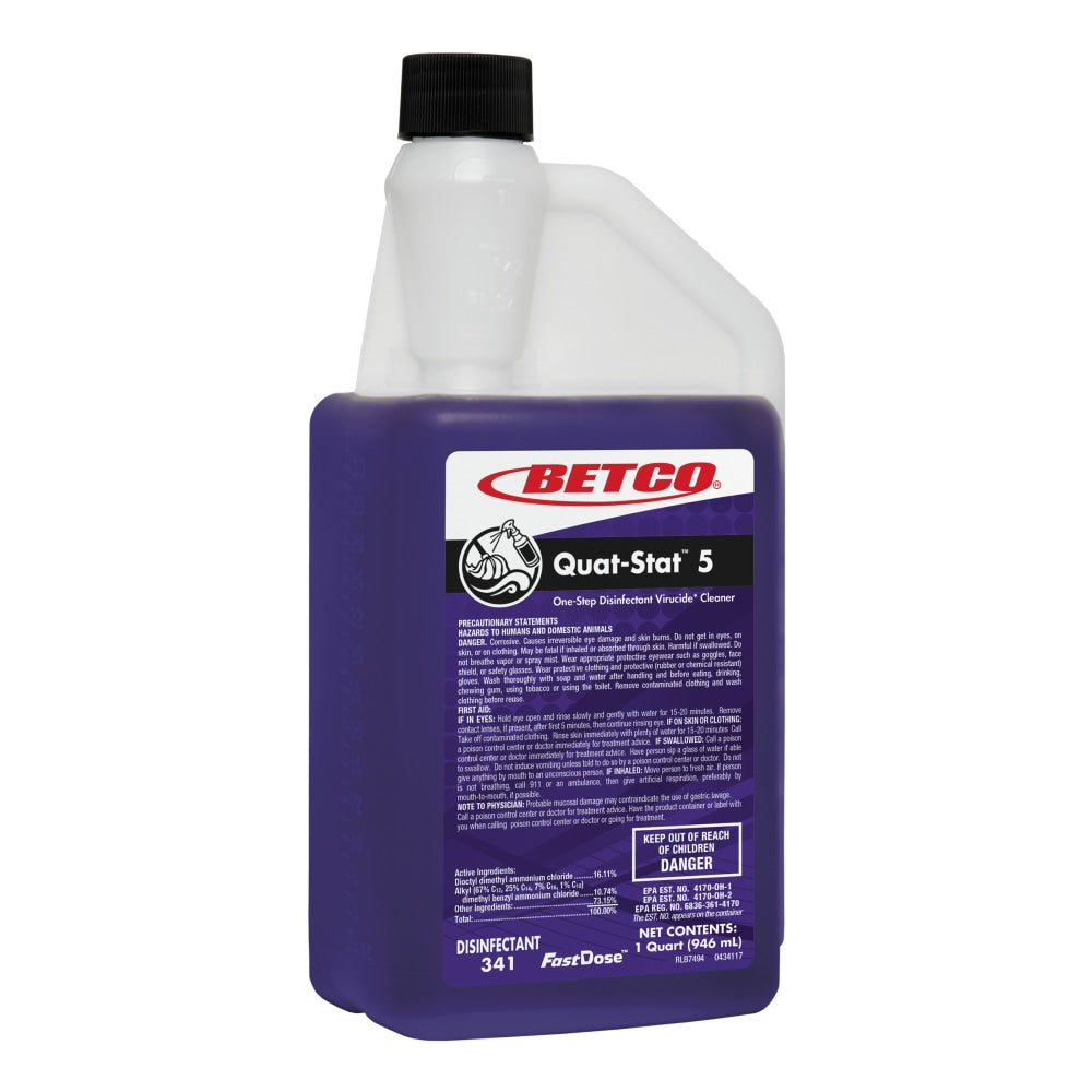 Betco Quat-Stat 5 Concentrated Cleaning Solution, 39 Oz, Lavender Scent, Pack Of 6