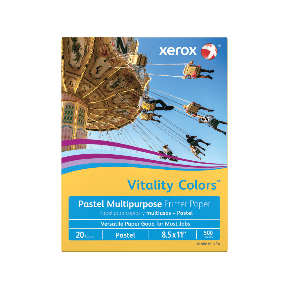 Xerox Vitality Colors Color Multi-Use Printer & Copy Paper, Goldenrod, Letter (8.5in x 11in), 500 Sheets Per Ream, 20 Lb, 30% Recycled