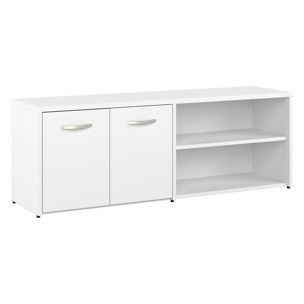 Bush Business Furniture Hybrid Low Storage Cabinet With Doors And Shelves, 21-1/4inH x 59-3/16inW x 15-3/4inD, White, Standard Delivery